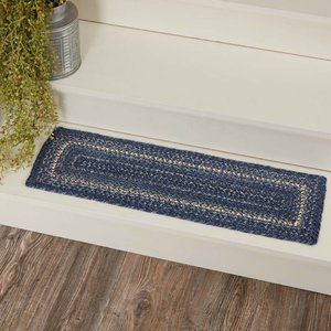 Country Primitive Great Falls Blue Braided Jute Stair Tread 27" Rectangle Runner